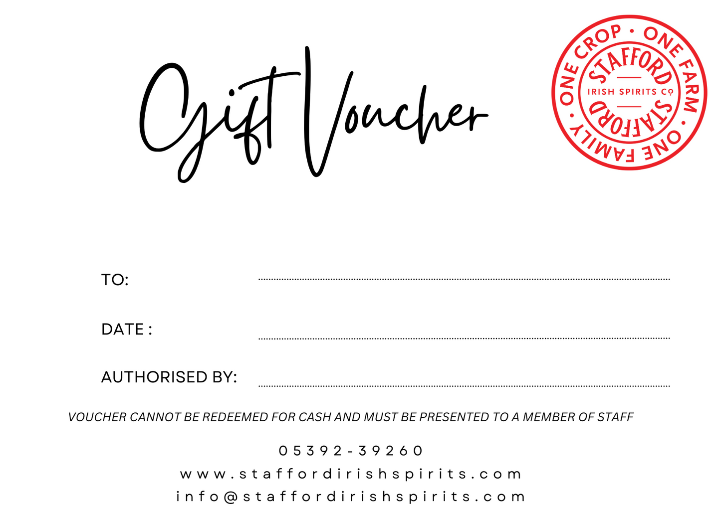 Stafford Irish Spirits Co Gift Voucher